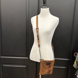 KENNETH COLE NY BROWN GENUINE LEATHER EMBOSSED SNAKE PATTERN CROSSBODY BAG PURSE